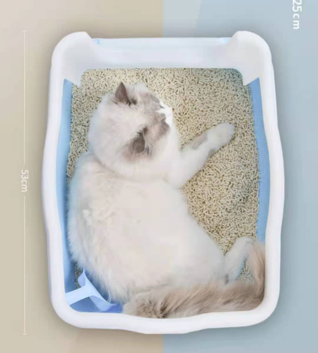 Large Deep Cat Litter Tray, High Walls & Scoop, Blue