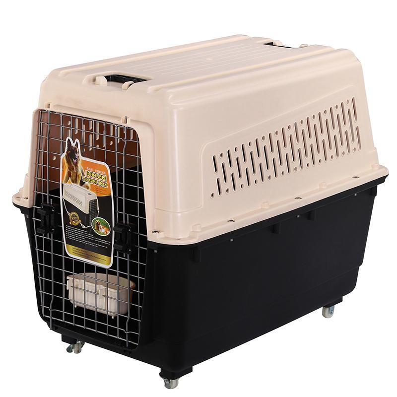 Durable XXL Pet Carrier with Wheels, Tray & Bowl