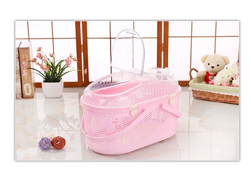 Lightweight Durable Pet Carrier Crate Cage with Mat - Pink