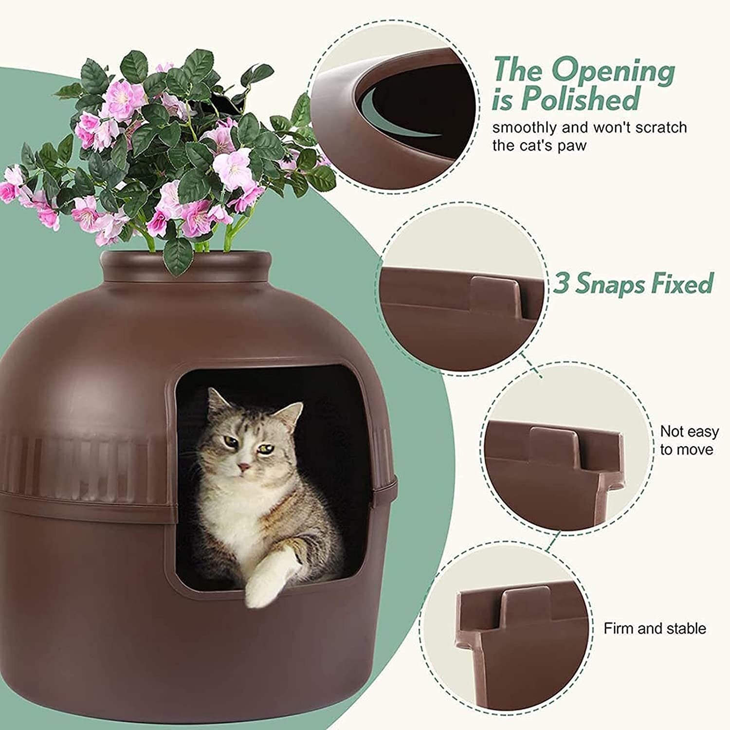 Durable Semi-Enclosed Cat House Litter Box, Large Opening - YES4PETS