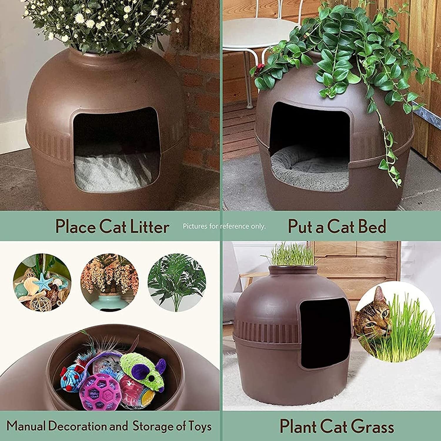 Durable Semi-Enclosed Cat House Litter Box, Large Opening - YES4PETS