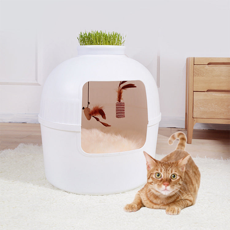 Durable Non-Toxic Cat Litter Box House, Semi-Enclosed, YES4PETS