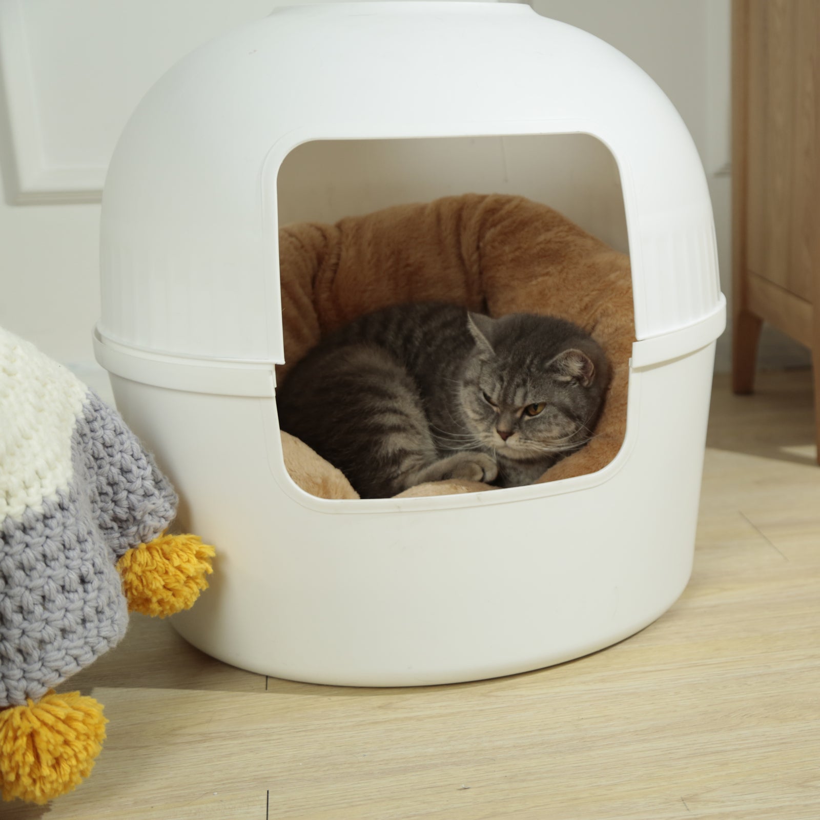 Durable Non-Toxic Cat Litter Box House, Semi-Enclosed, YES4PETS