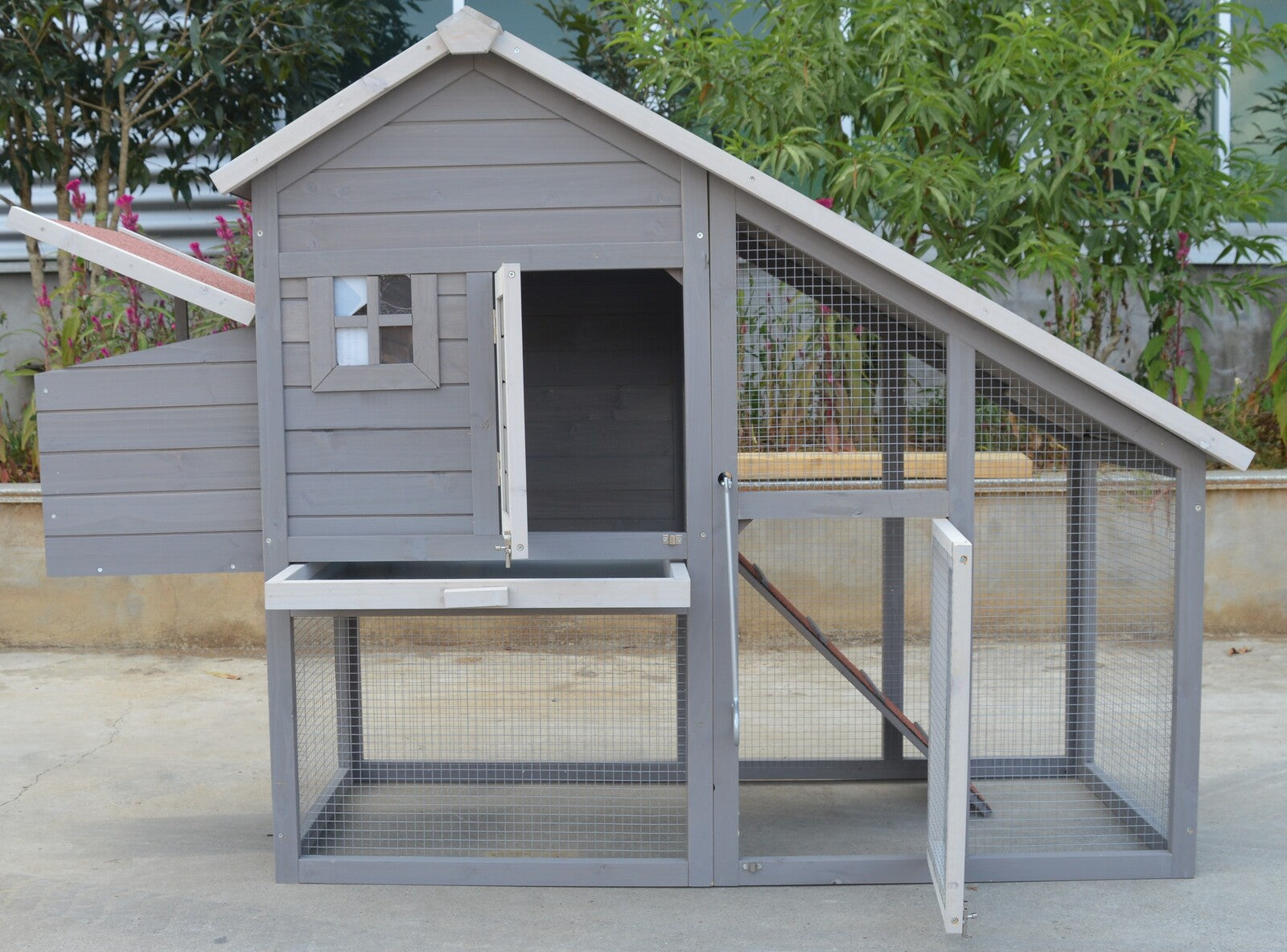 Large Grey Waterproof Chicken Coop Rabbit Hutch with Nesting Box