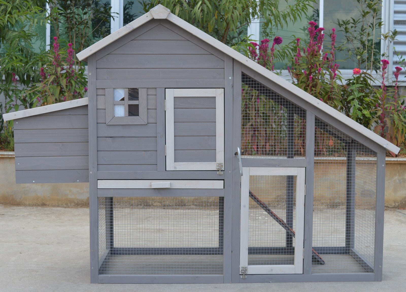 Large Grey Waterproof Chicken Coop Rabbit Hutch with Nesting Box