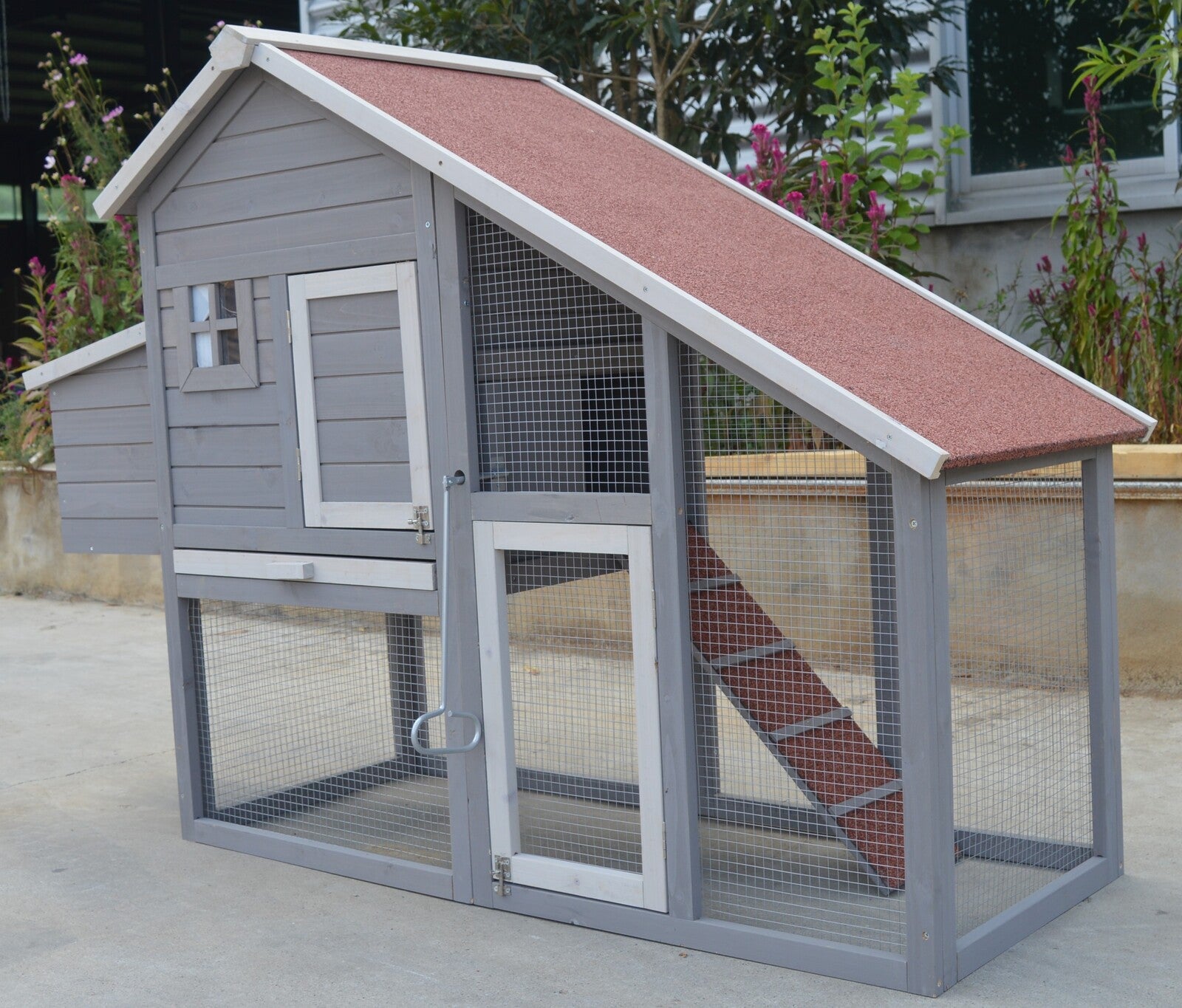 Large Grey Waterproof Chicken Coop Rabbit Hutch with Nesting Box