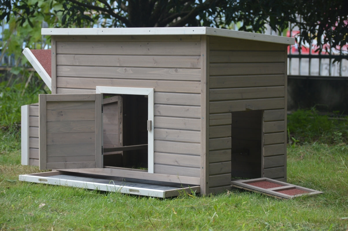 Waterproof Fir Wood XL Chicken Coop with Nesting Box