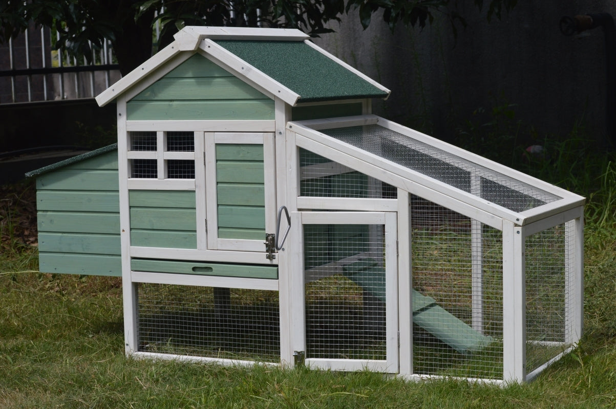 Durably Waterproof Chicken Coop & Rabbit Hutch, Green, 2 Pets