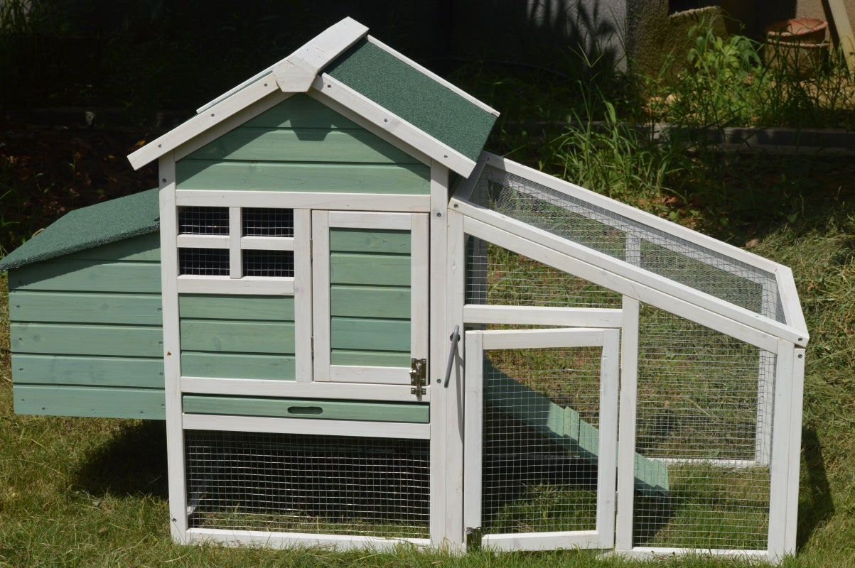 Durably Waterproof Chicken Coop & Rabbit Hutch, Green, 2 Pets