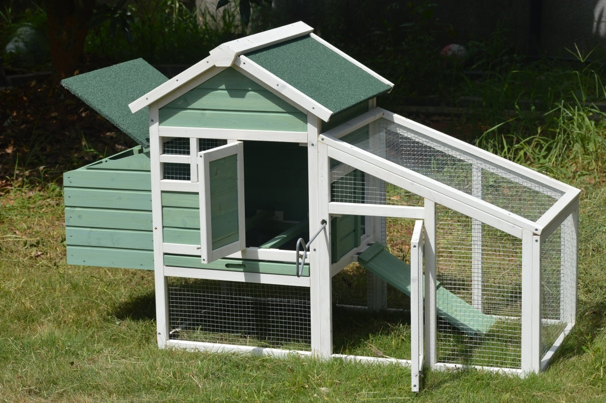 Durably Waterproof Chicken Coop & Rabbit Hutch, Green, 2 Pets