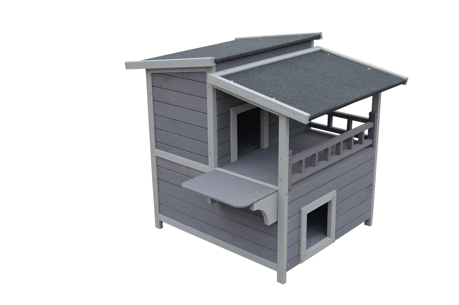 Waterproof 2-Story Fir Wood Cat Shelter with Escape Door