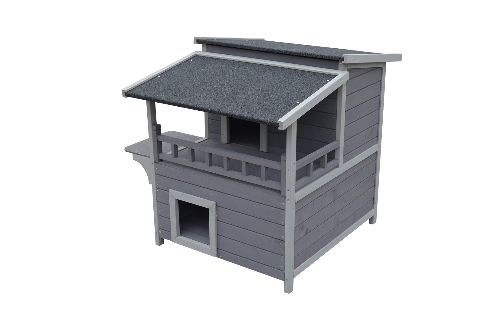 Waterproof 2-Story Fir Wood Cat Shelter with Escape Door