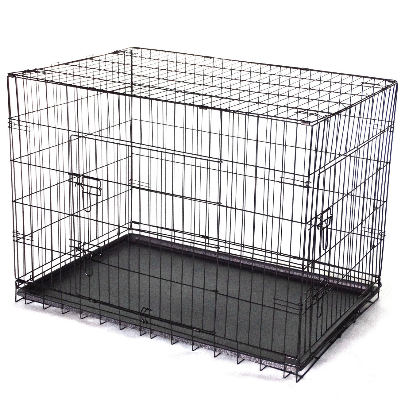 Black Metal Foldable Dog Cat Crate, Tray, Handles, 48"