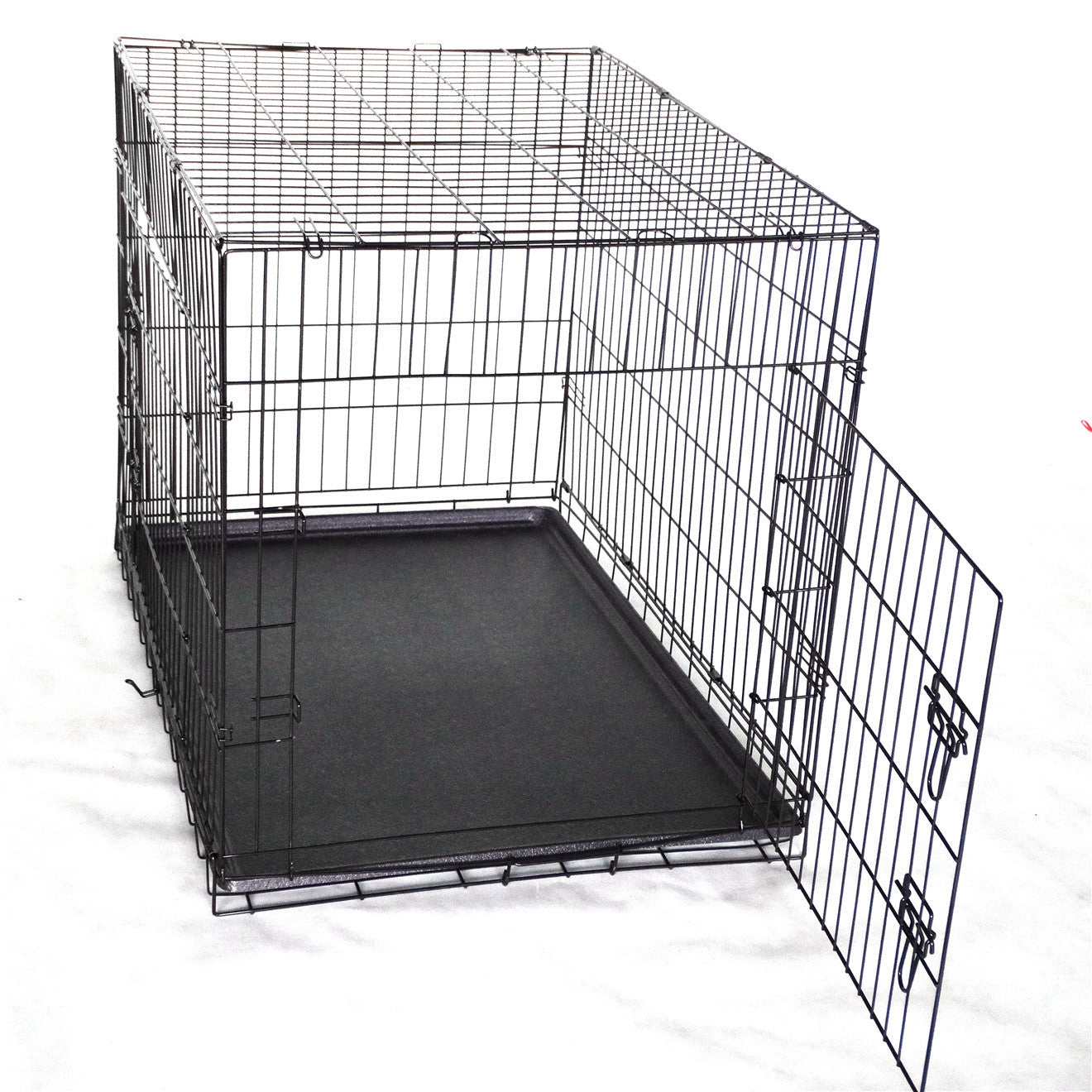 Black Metal Foldable Dog Cat Crate, Tray, Handles, 48"