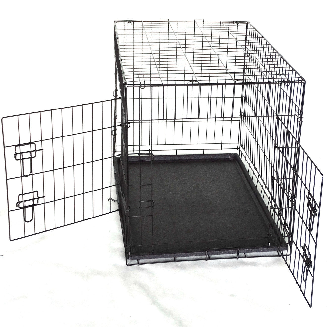 Black Metal Foldable Dog Cat Crate, Tray, Handles, 48"