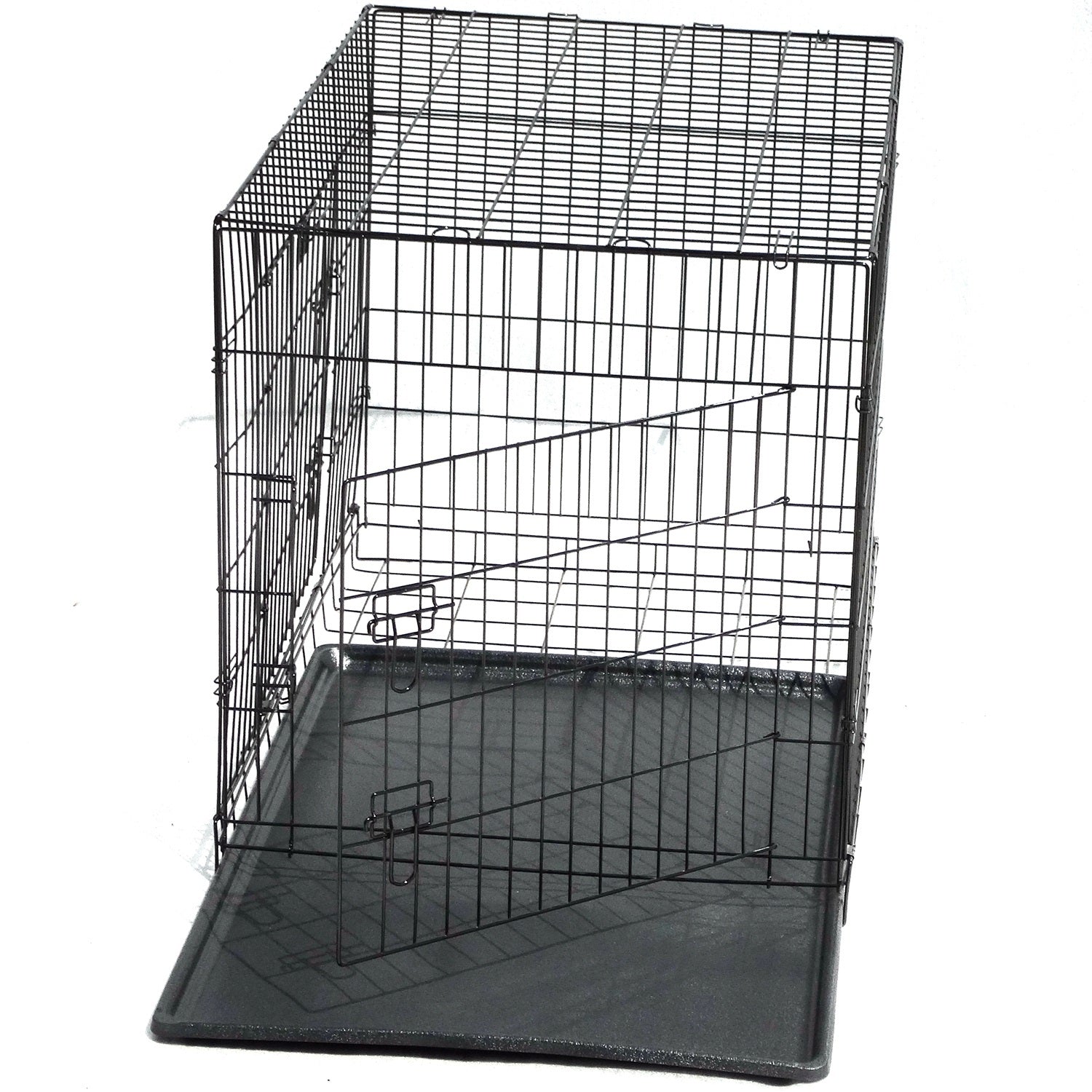 Black Metal Foldable Dog Cat Crate, Tray, Handles, 48"