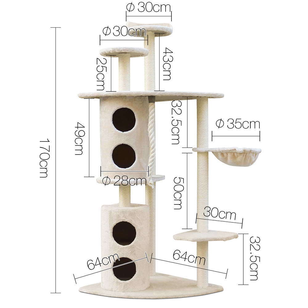 170cm Cat Tree with Sisal Posts, Platforms and Condo - YES4PETS