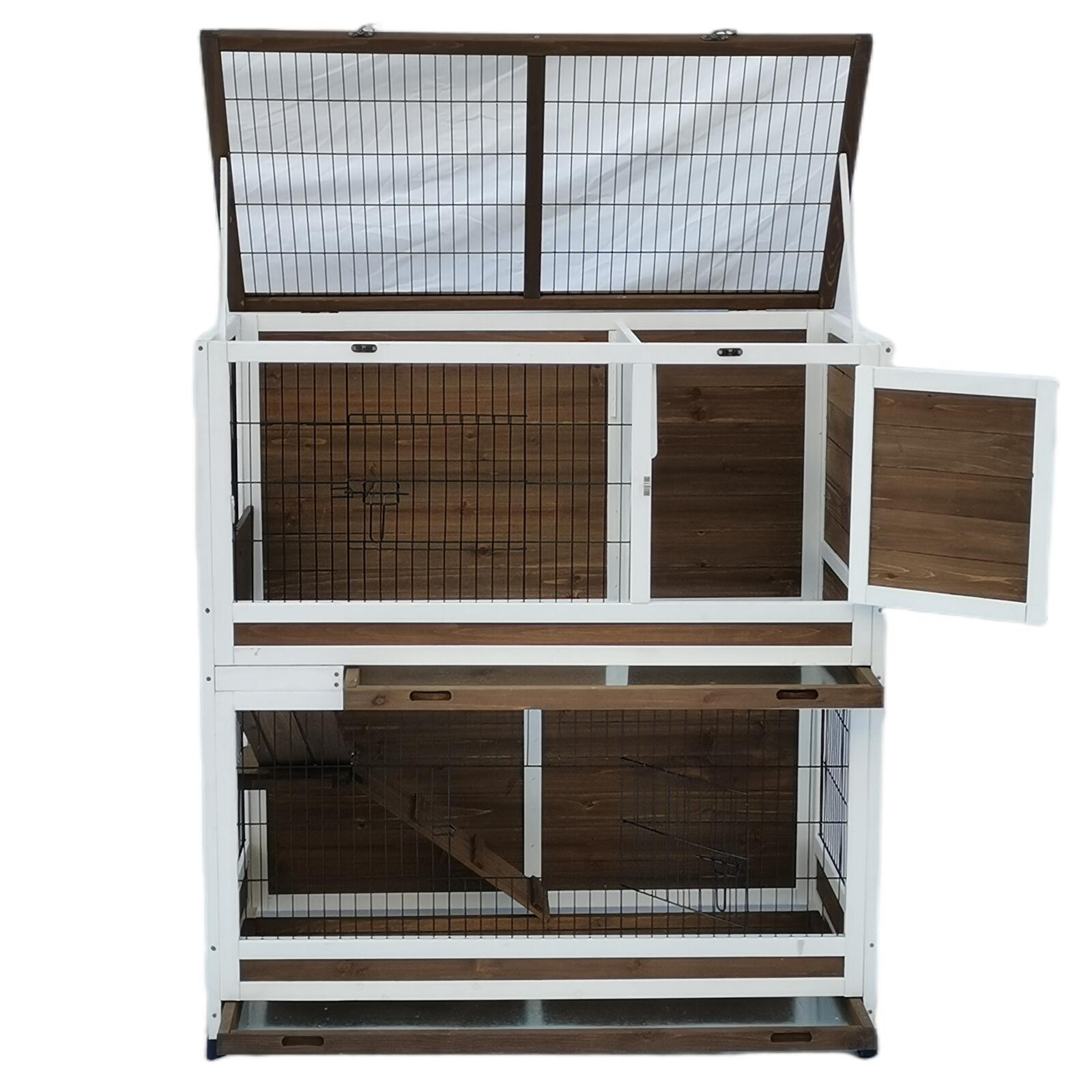 Waterproof Double Storey Rabbit Hutch W/ Pull Out Tray - YES4PETS