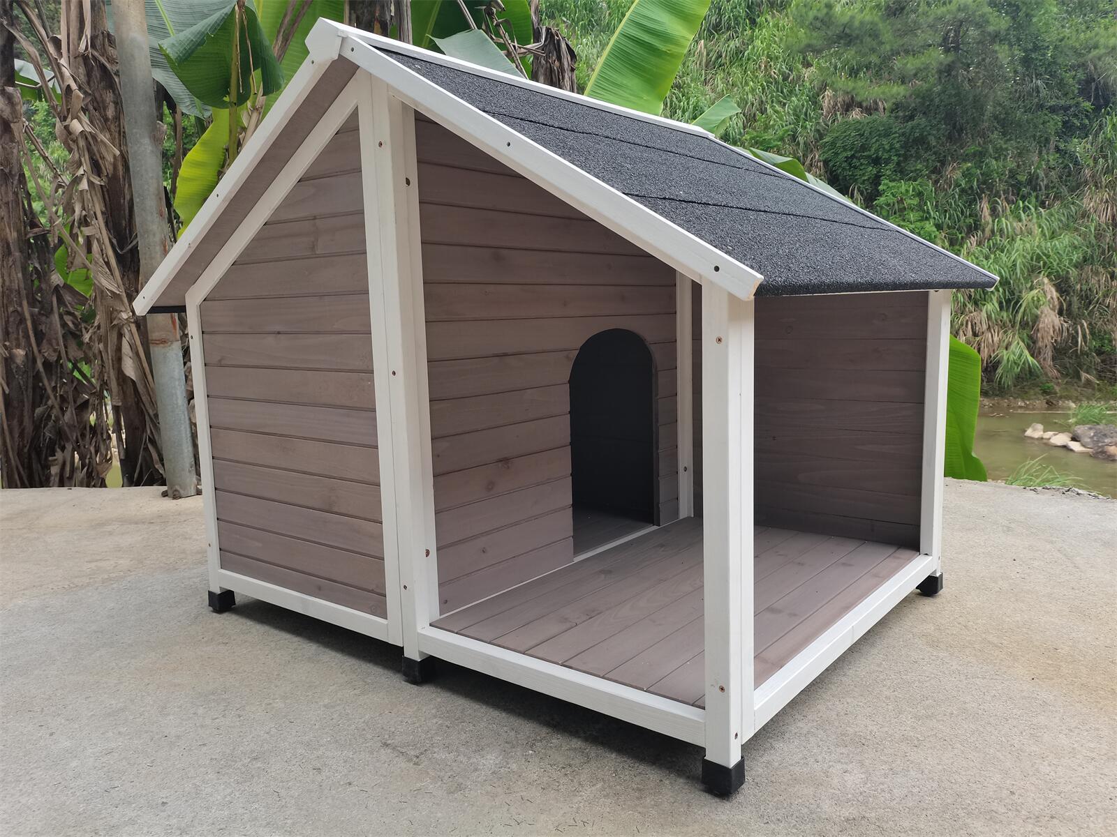 Elevated Wooden Dog Kennel with Asphalt Roof, Grey - YES4PETS