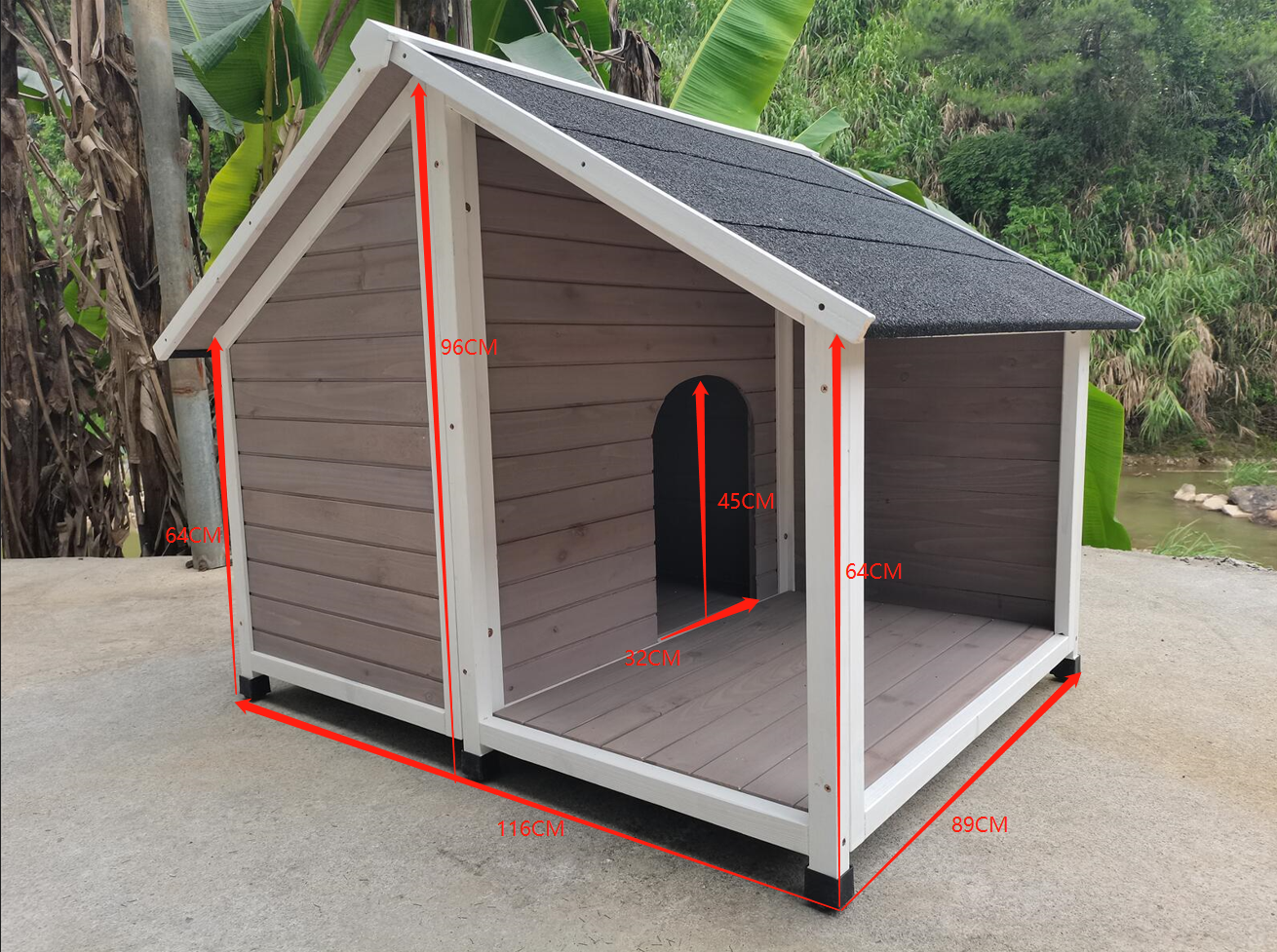 Elevated Wooden Dog Kennel with Asphalt Roof, Grey - YES4PETS