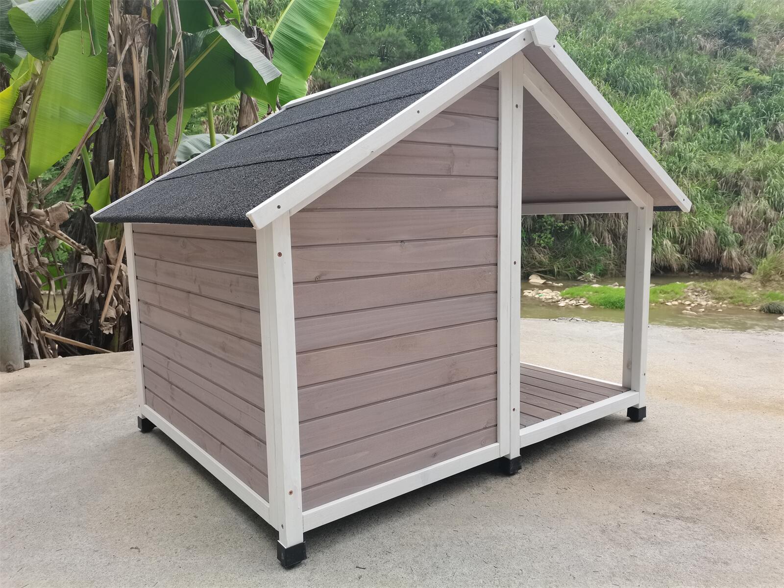 Elevated Wooden Dog Kennel with Asphalt Roof, Grey - YES4PETS