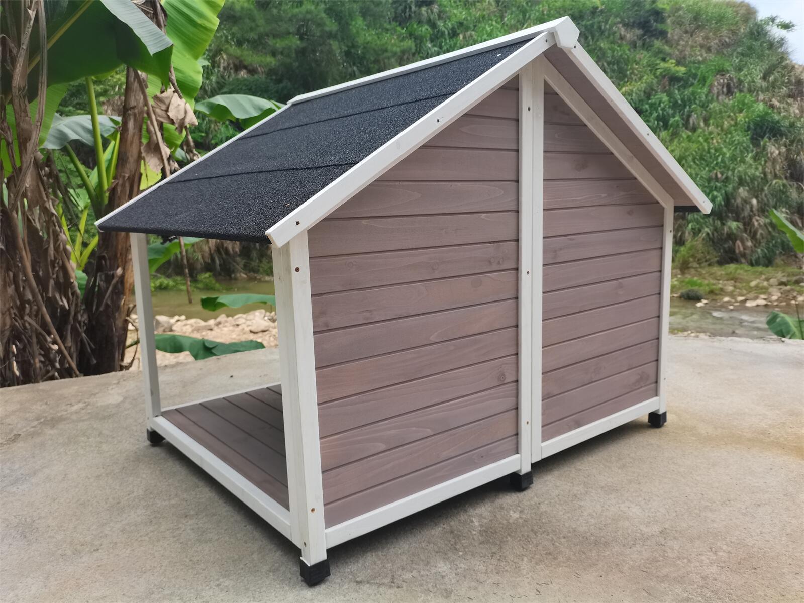 Elevated Wooden Dog Kennel with Asphalt Roof, Grey - YES4PETS