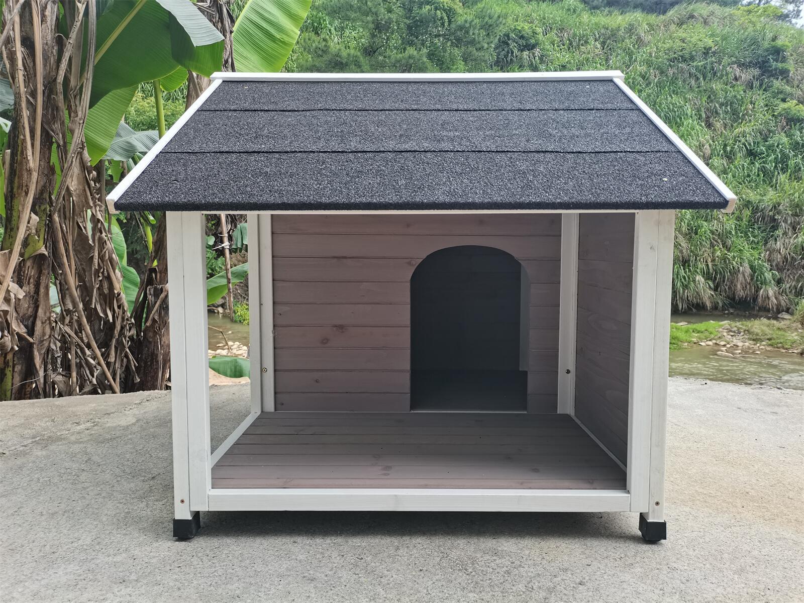 Elevated Wooden Dog Kennel with Asphalt Roof, Grey - YES4PETS