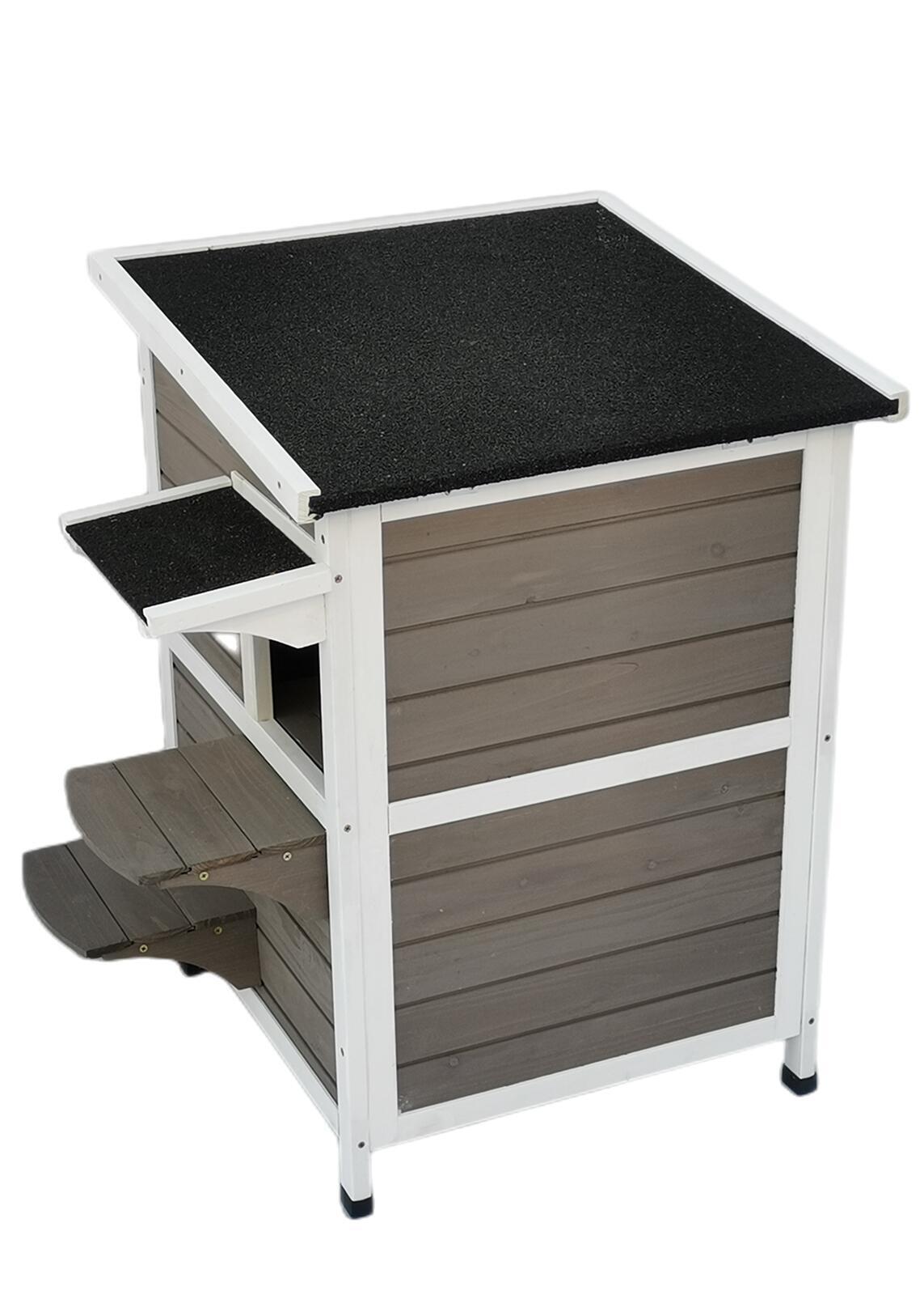 Waterproof Fir Wood 2-Story Cat Shelter with Escape Door