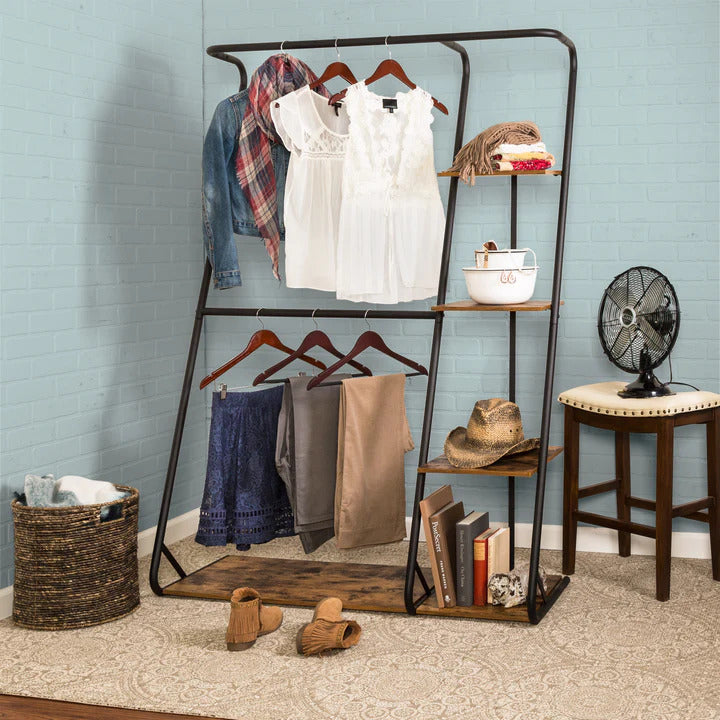 Freestanding Closet with 4 Shelves, 2 Hanger Rods, No-Tool Assembly