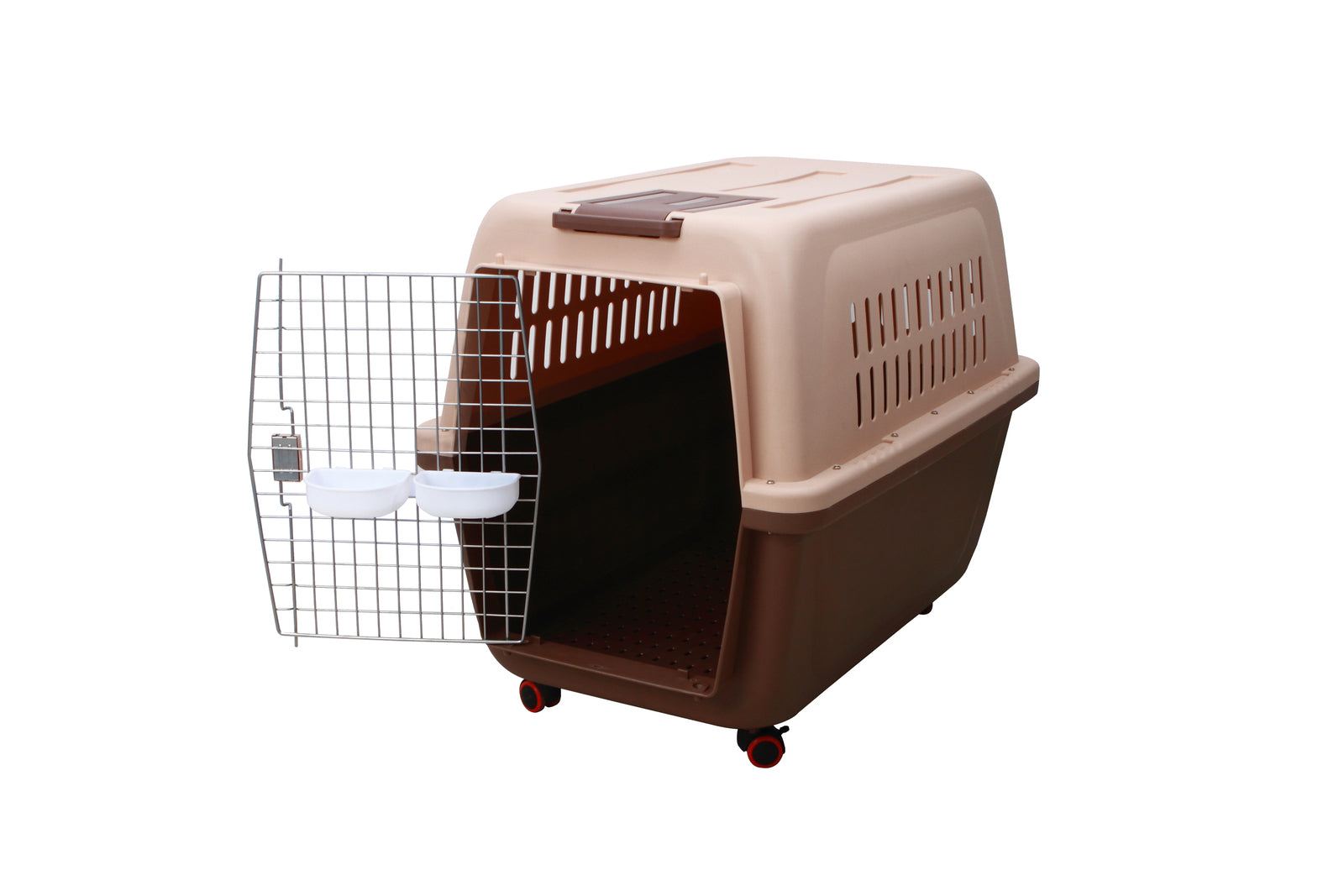 Sturdy XL Plastic Pet Kennel, Removable Wheels, Brown - YES4PETS