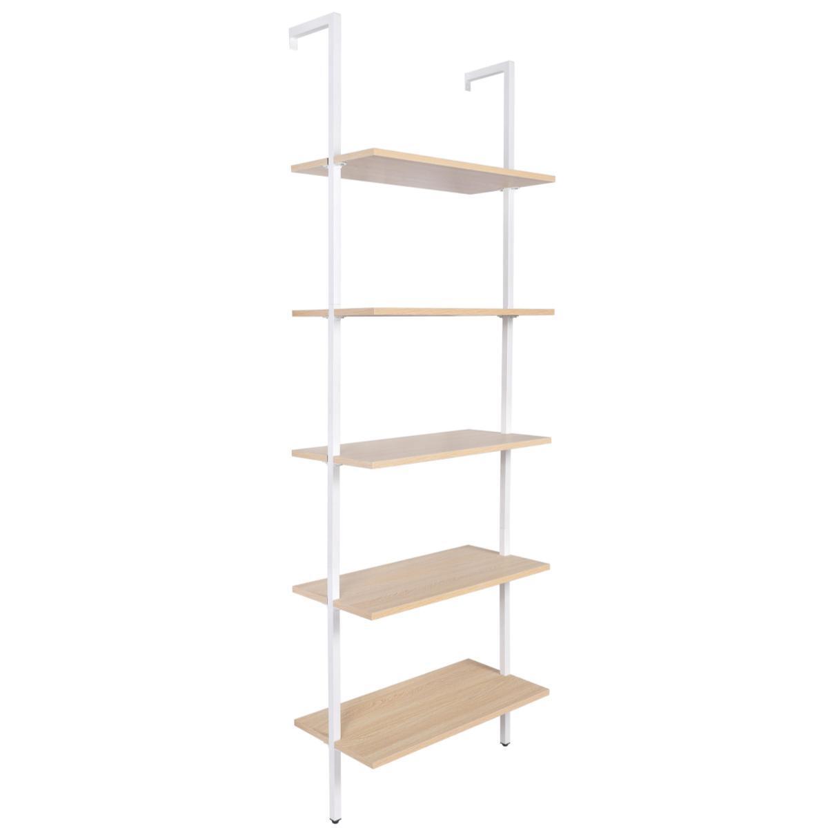 Space-Saving 5-Tier Industrial Ladder Shelf, Wall-Mounted Bookcase YES4HOMES