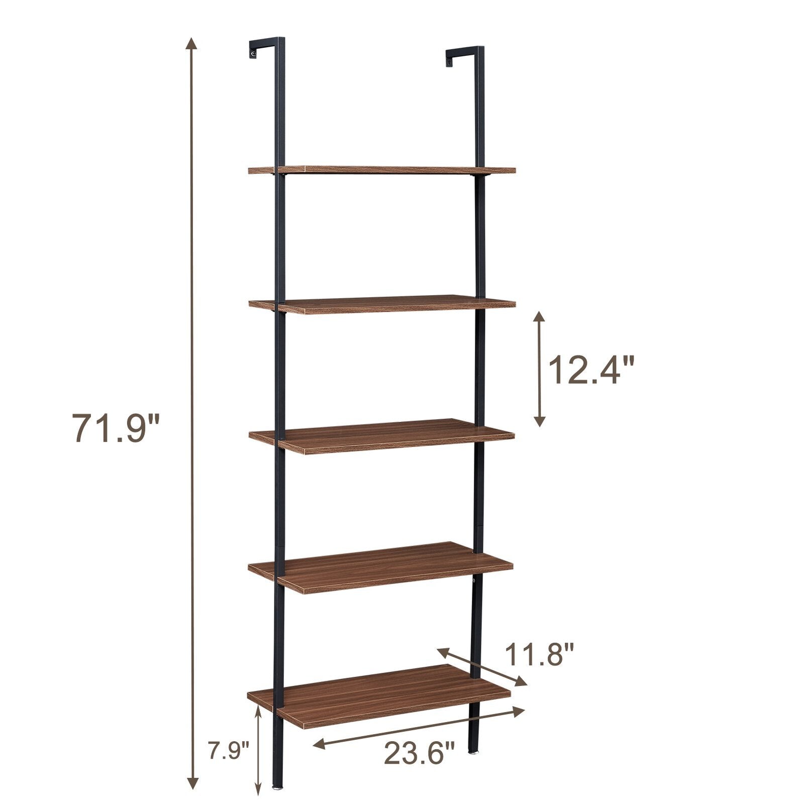 Industrial 5-Tier Wall-Mount Ladder Shelf, Safe & Sturdy