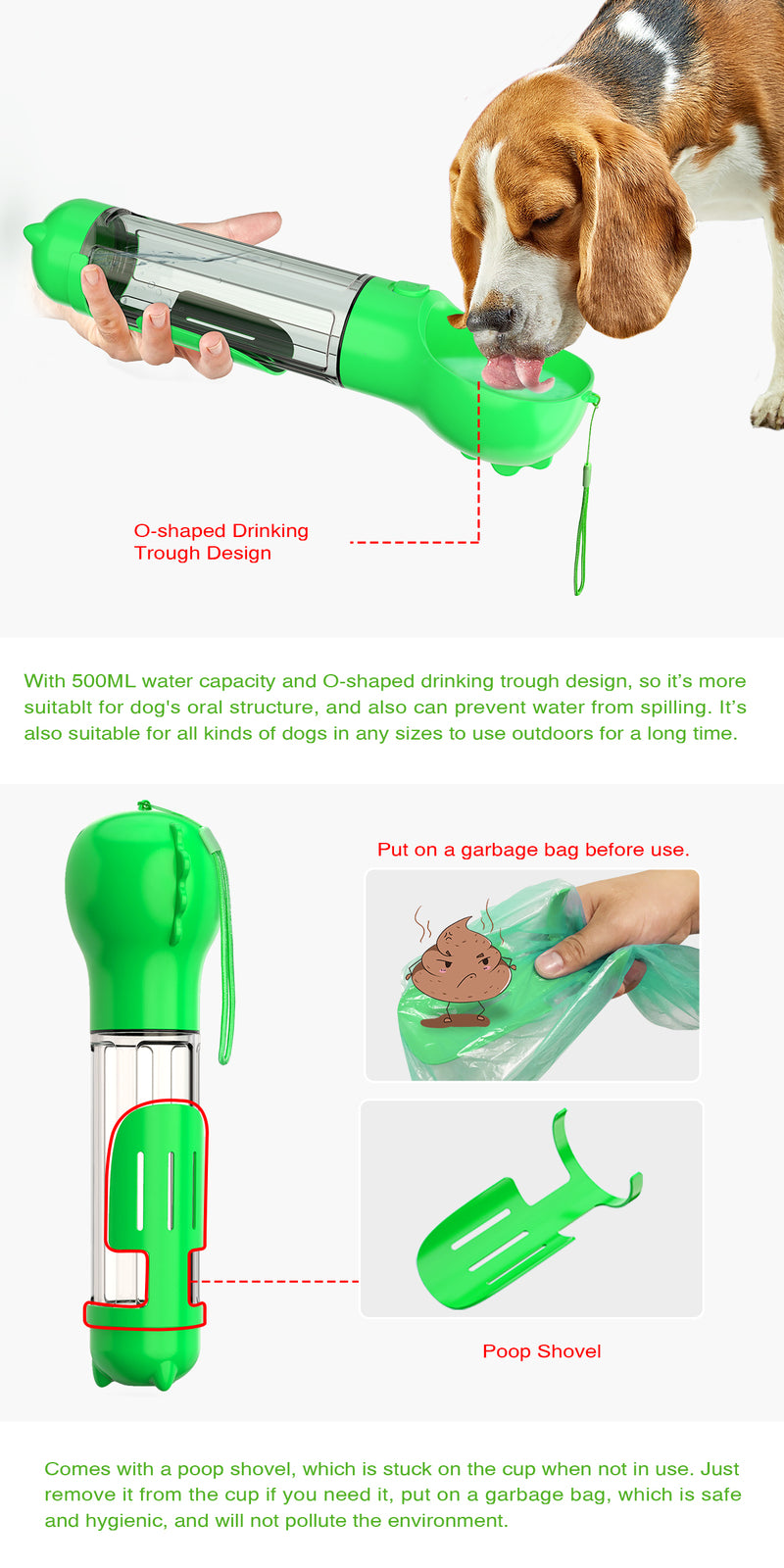 Leak-Proof Portable Pet Water Bottle, Food-Grade, 500ml