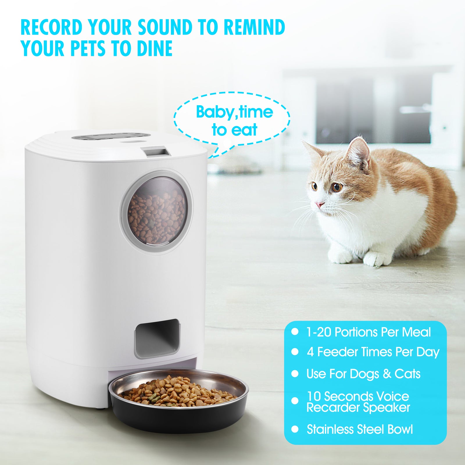 4.5L Automatic Digital Pet Feeder with Smart Chip & Recorder