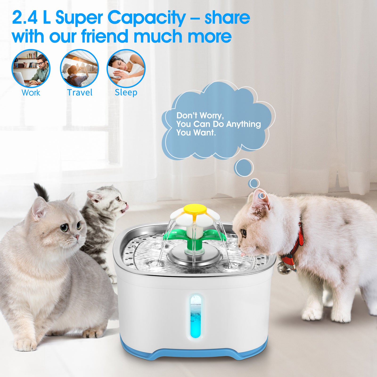 BPA Free 2.5L Electric Pet Water Fountain with LED Light