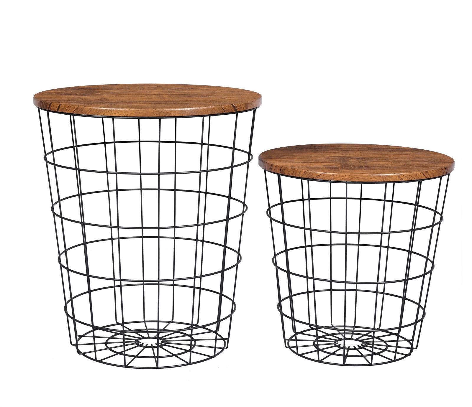 Rustic Brown Round Coffee Tables Set of 2 Steel Frame YES4HOMES