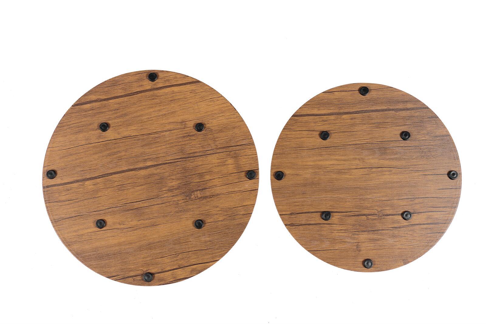 Rustic Brown Round Coffee Tables Set of 2 Steel Frame YES4HOMES