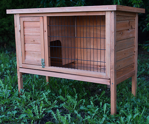 Off-Ground Wooden Rabbit Hutch with Hinged Roof & Tray