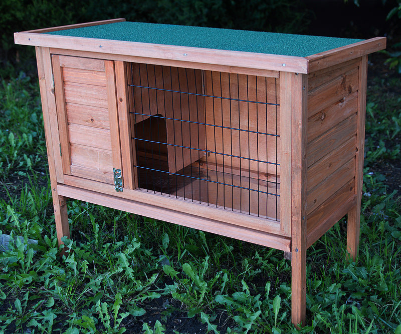 Off-Ground Wooden Rabbit Hutch with Hinged Roof & Tray