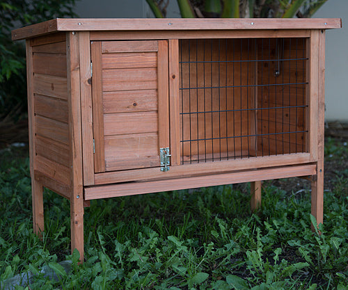 Off-Ground Wooden Rabbit Hutch with Hinged Roof & Tray