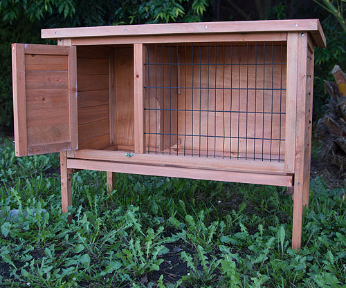 Off-Ground Wooden Rabbit Hutch with Hinged Roof & Tray