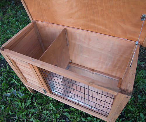 Off-Ground Wooden Rabbit Hutch with Hinged Roof & Tray