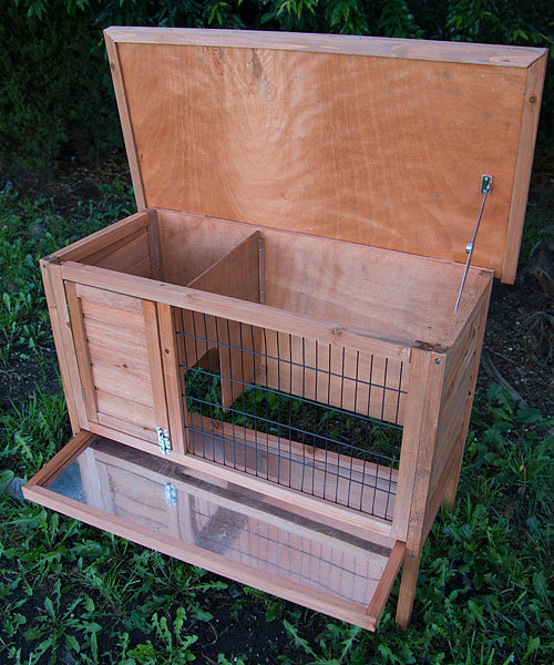 Off-Ground Wooden Rabbit Hutch with Hinged Roof & Tray