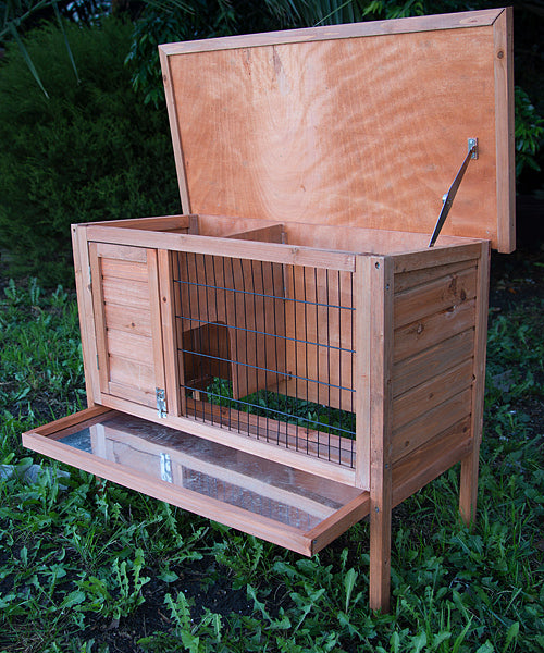 Off-Ground Wooden Rabbit Hutch with Hinged Roof & Tray