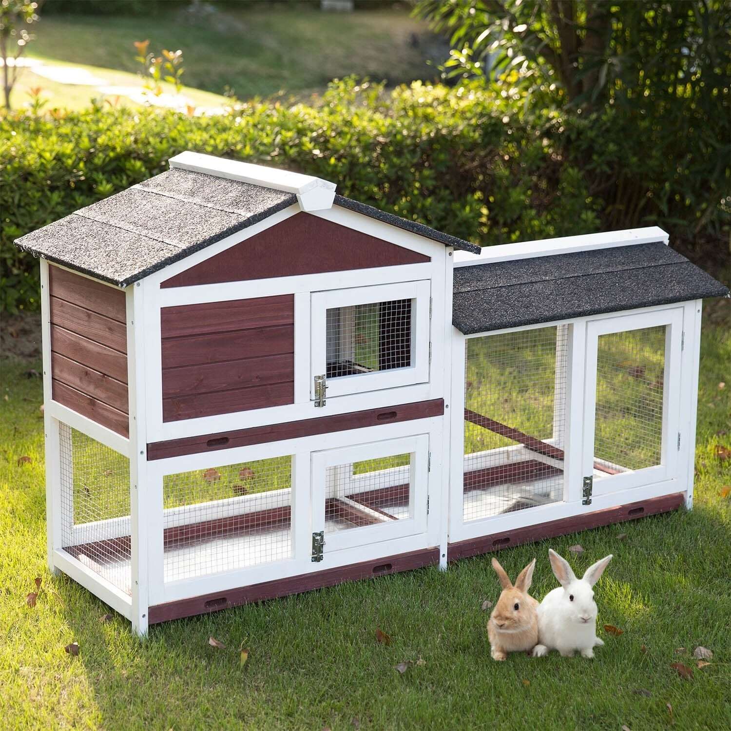 Double Storey Large Rabbit Hutch w/ Pull Out Tray, YES4PETS