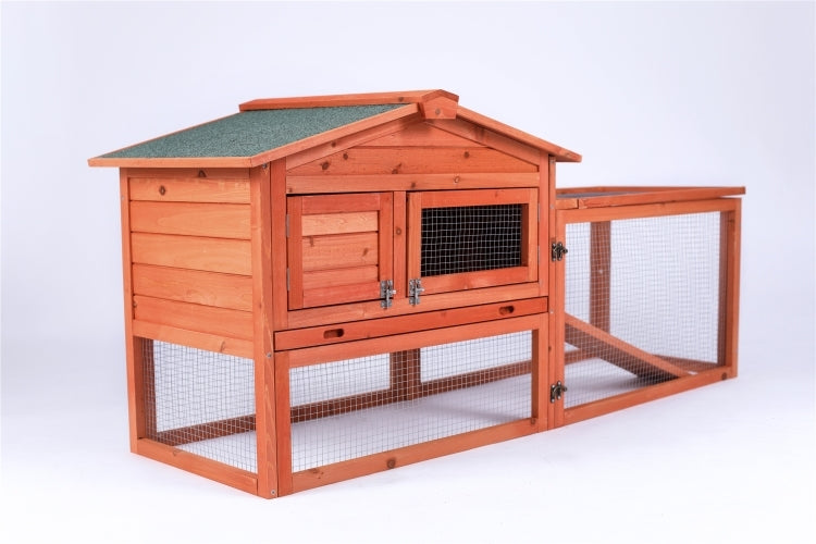 Eco-Friendly Fir Wood Rabbit Hutch with Metal Run & Easy Access Doors