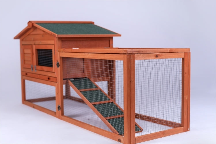 Eco-Friendly Fir Wood Rabbit Hutch with Metal Run & Easy Access Doors