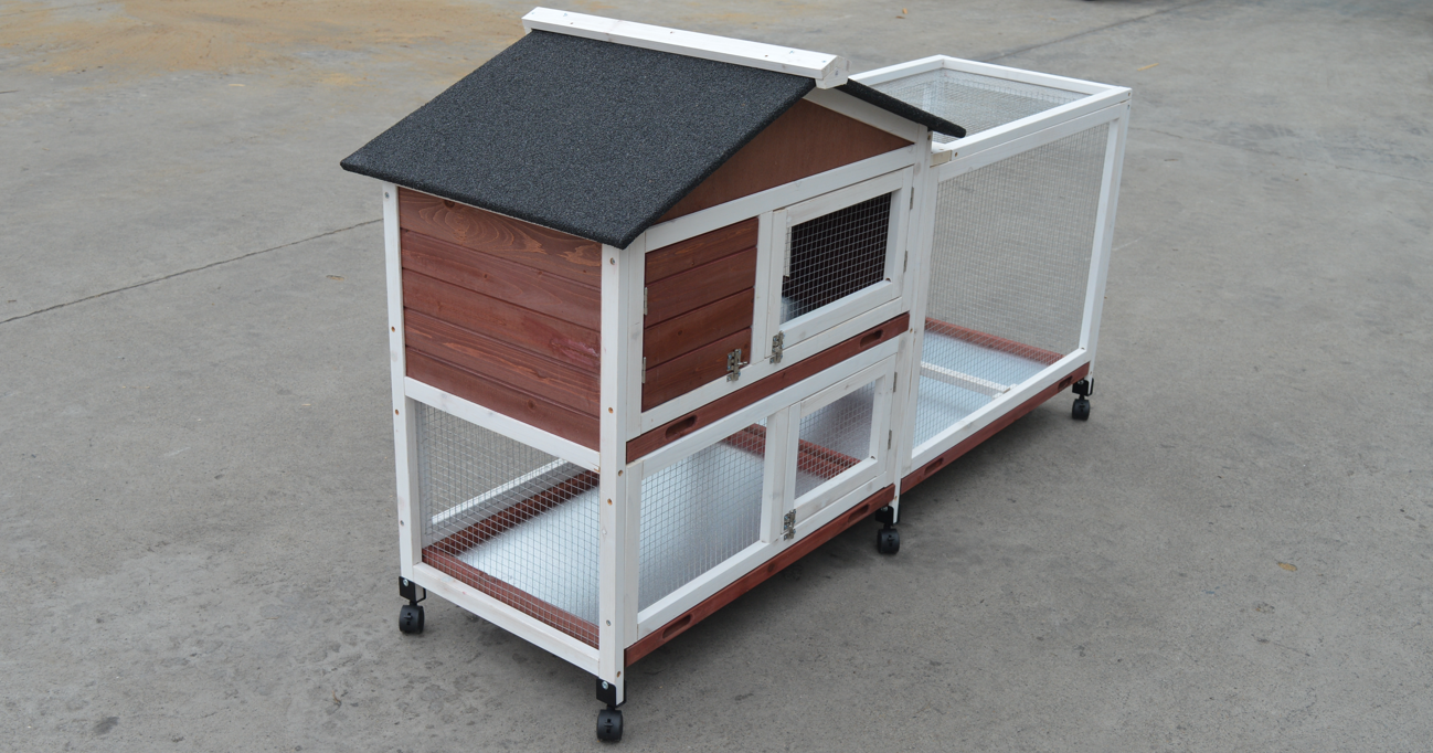 Waterproof Double Storey Rabbit Hutch with Wheels and Tray