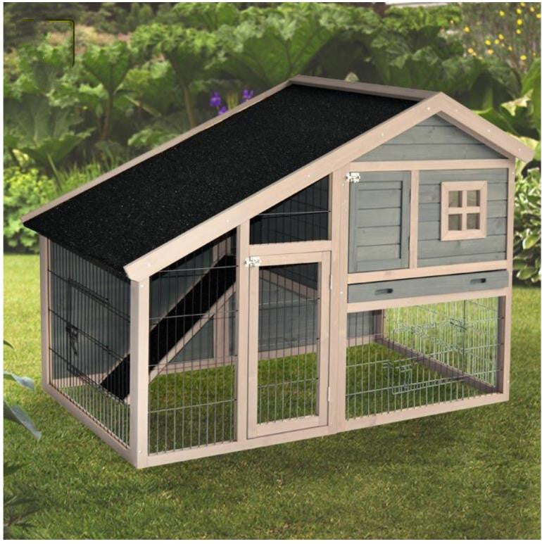 Solid Fir Wood Grey Chicken Coop Rabbit Hutch with Tray