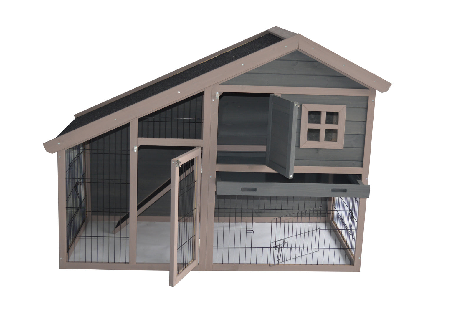 Solid Fir Wood Grey Chicken Coop Rabbit Hutch with Tray